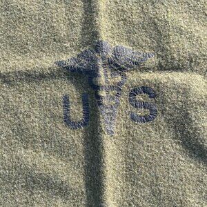 VTG US Wool Bed Blanket Medical Green Drab Army Military Camping Cabin 84x61.5"